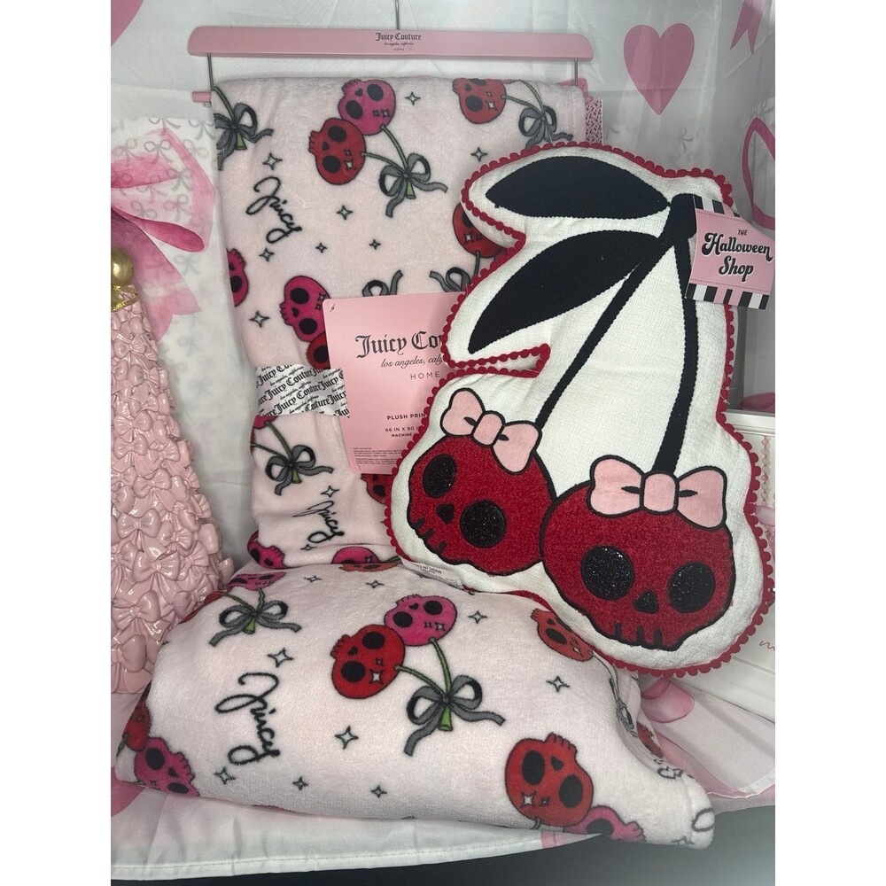 Juicy Couture Cherry Skull Blanket and Pillow